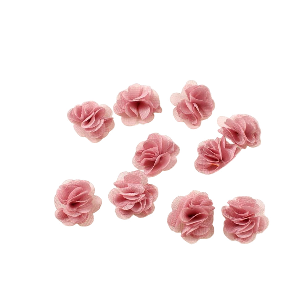 Lot de 10 petites fleurs voile vieux rose