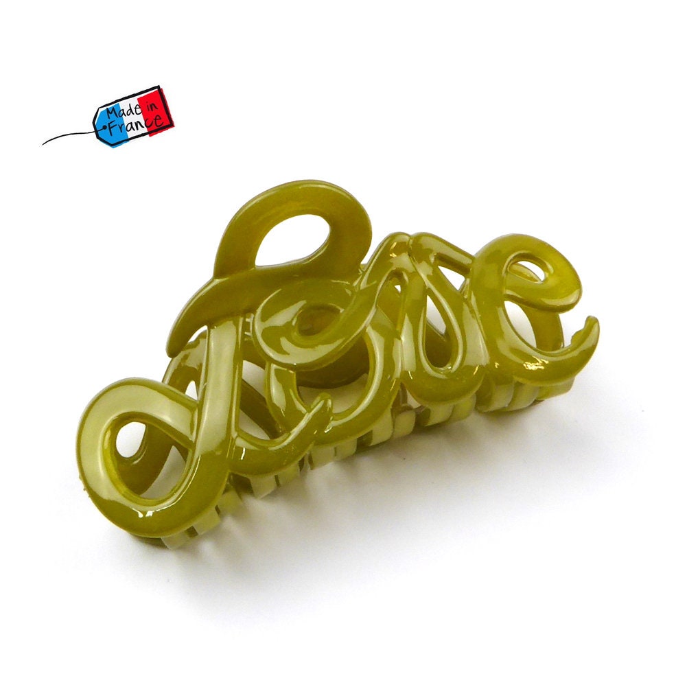 Pince à cheveux "Love" 8,5cm en acétate, moutarde, qualité premium, Made in France
