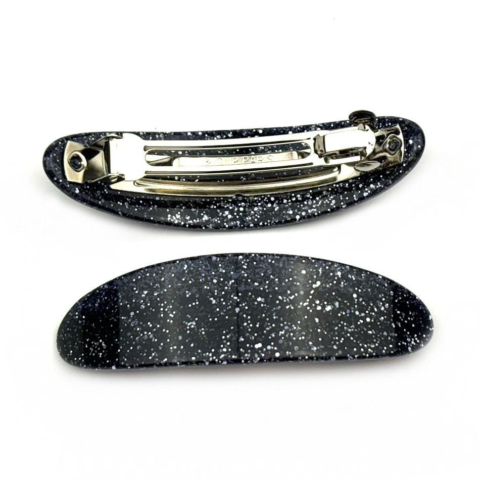 Barrette Cheveux Ovale incurvée 9cm Paillettes gris
