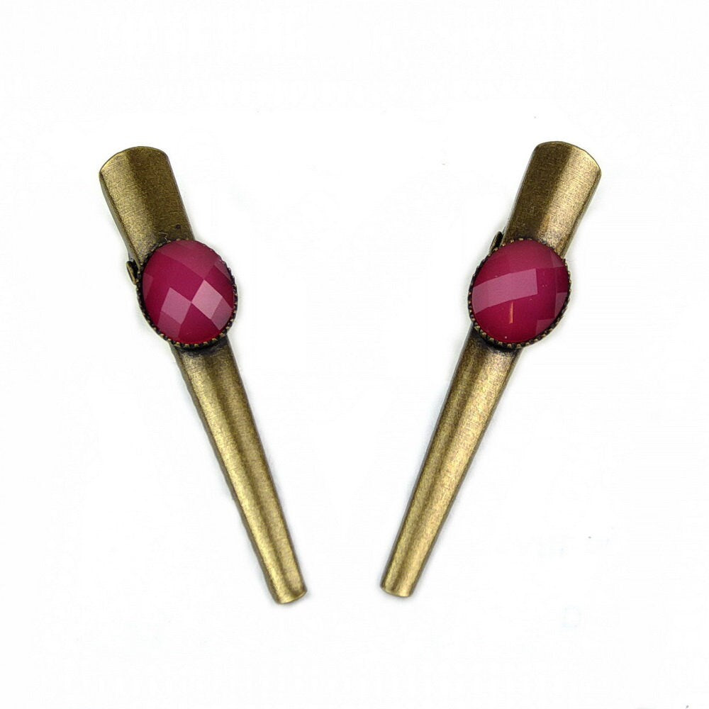 Lot de 2 pinces cheveux crocodile vintage avec perle à facettes 4.5cm