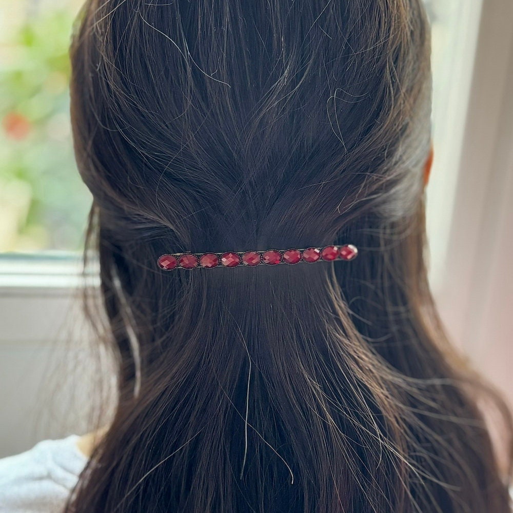Barrette cheveux longue avec perles à facette vintage 9cm