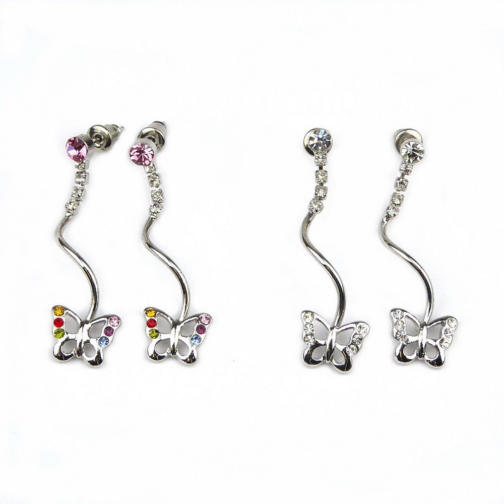 Boucle d'oreille pendant papillon cristal