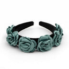 Serre tête velours avec fleur en satin - vert