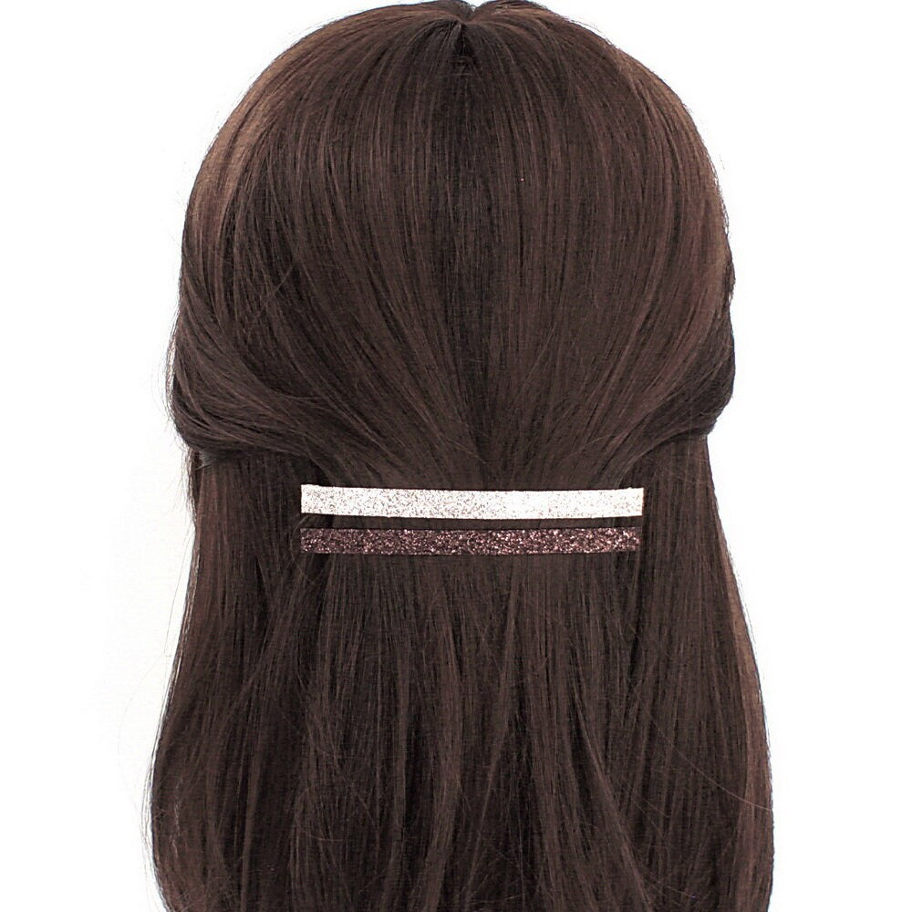 Barrette cheveux paillettes fine et longue - Élégance dorée brun