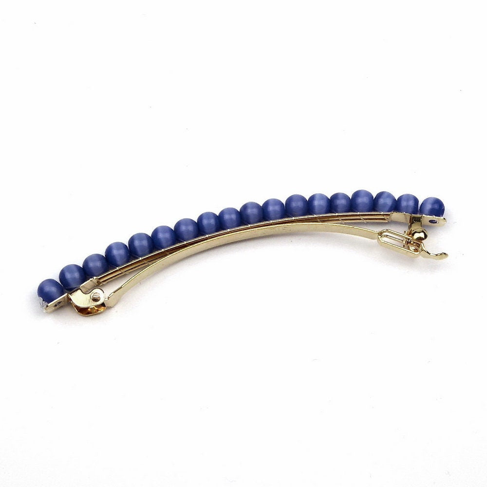 Barrette cheveux fine perles œil de chat 8cm – Éclat chatoyant bleu, cheveux fins