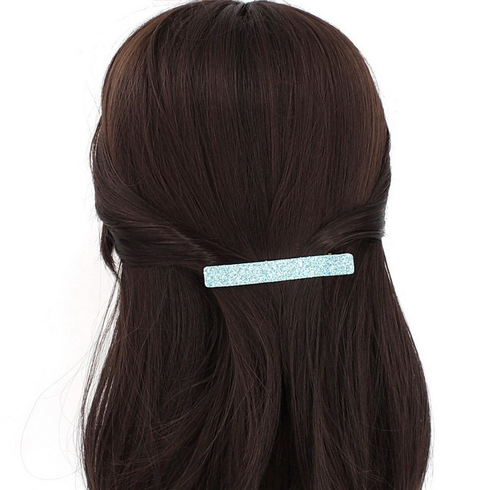 Pince cheveux paillettes 8cm - bleu