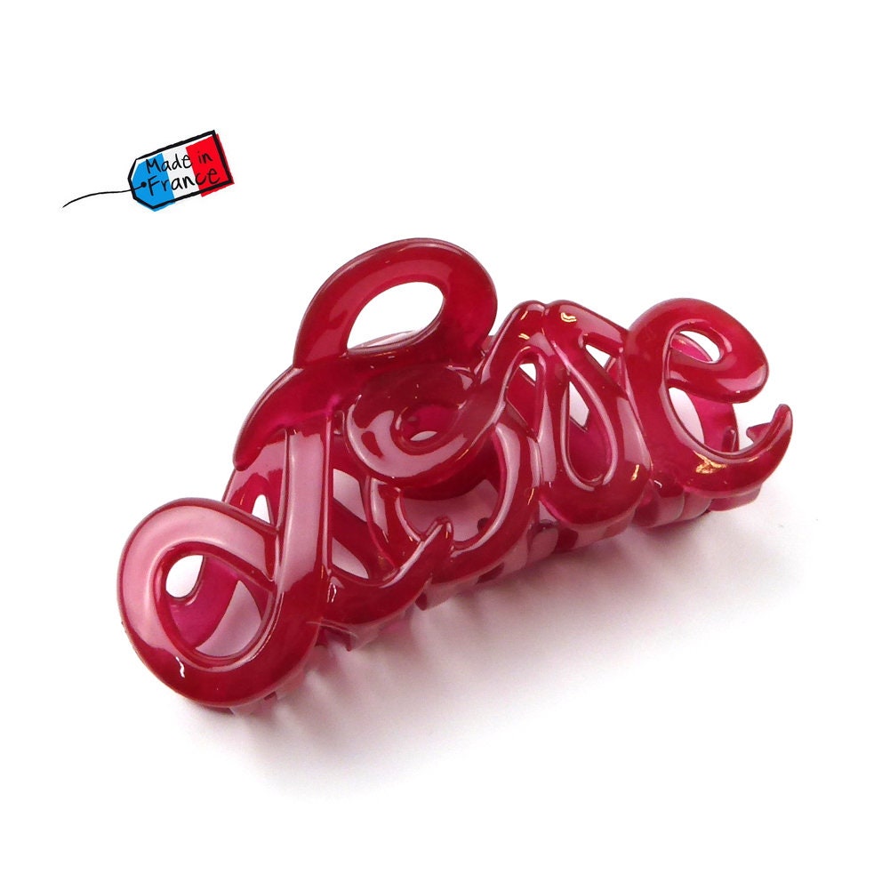 Pince à cheveux "Love" 8,5cm rouge en acétate, qualité premium, Fabrication française