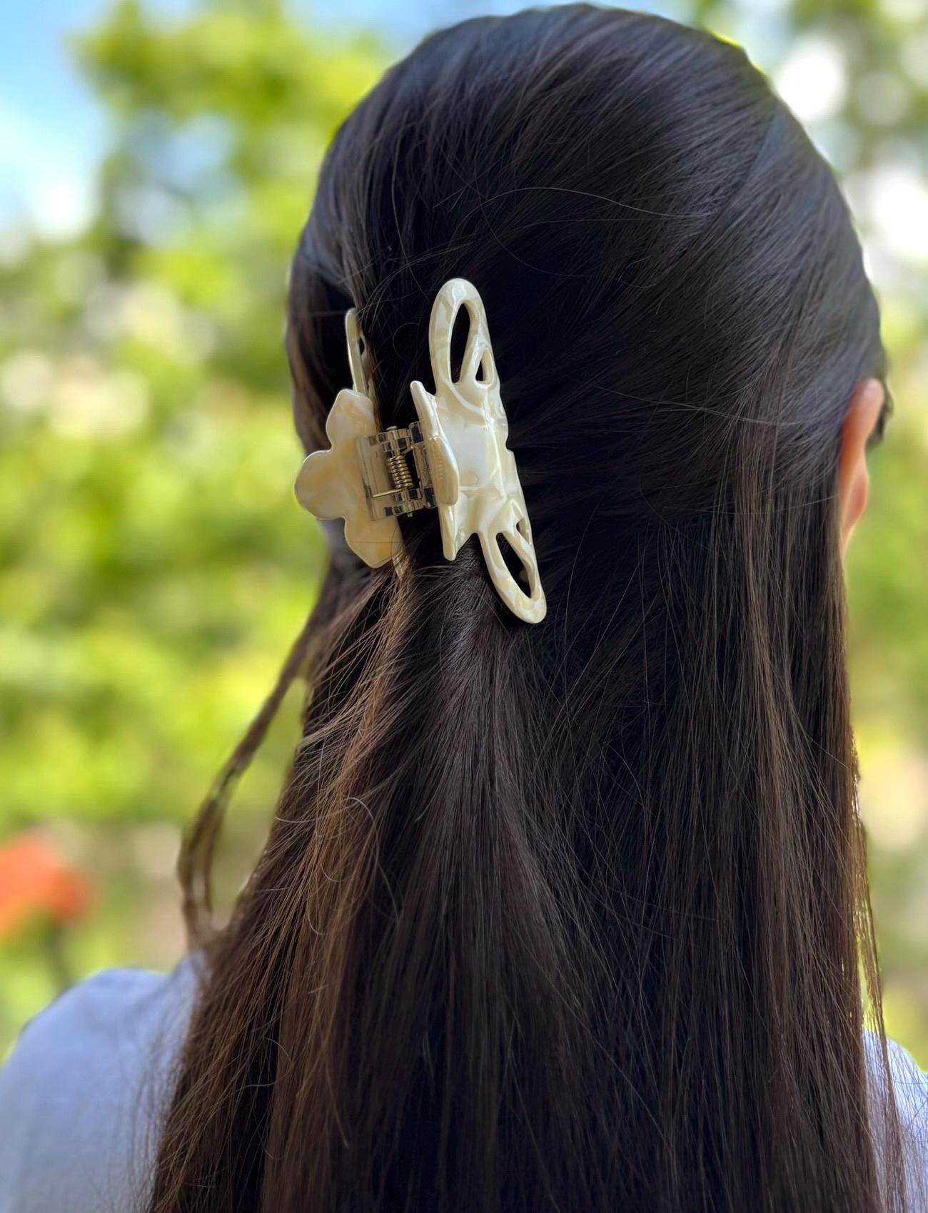 Pince cheveux crabe acétate nacrée – Fait main 8 cm, ivoire