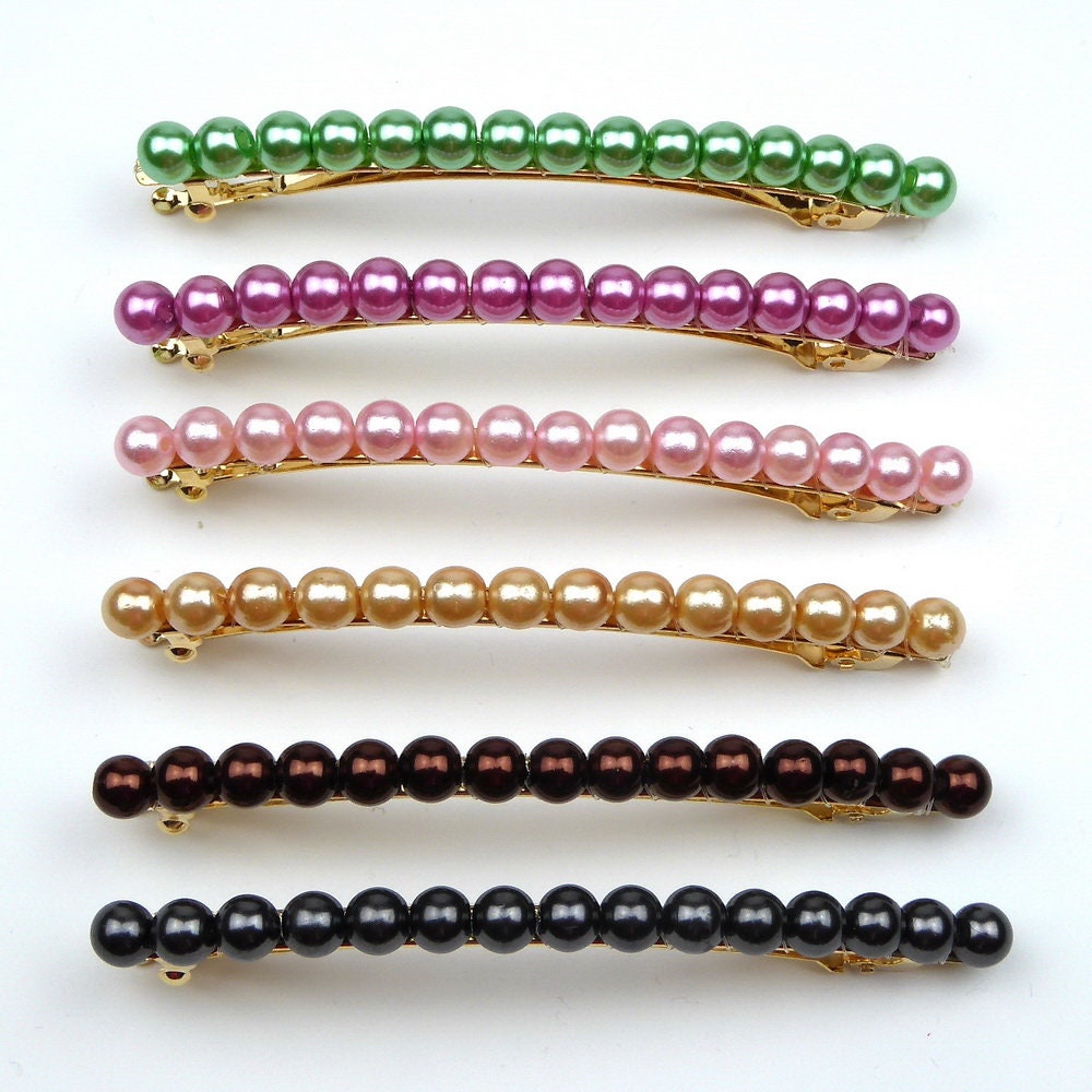 Barrette cheveux fine 8cm, perles nacrées