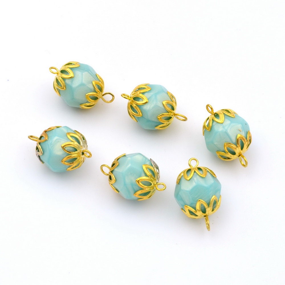 Lot de 10 perles rondes à facette nacrées - turquoise