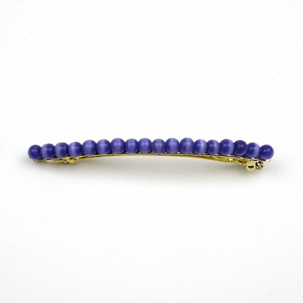 Barrette cheveux fine perles œil de chat 8cm – Éclat chatoyant bleu
