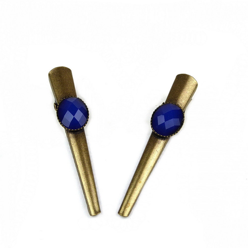 Lot de 2 pinces cheveux crocodile vintage avec perle à facettes 4.5cm