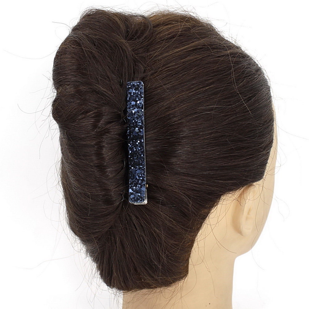 Pince cheveux paillettes 8cm - marine