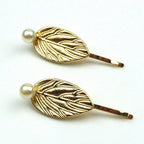 Pince cheveux barrette feuille et perle