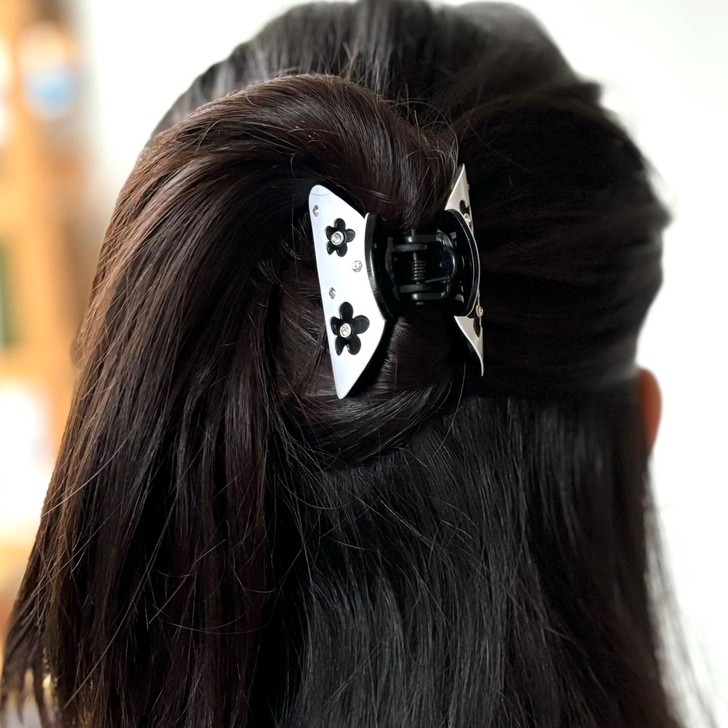 Petite pince à cheveux fleur incrustée de cristaux – 5,5 cm Blanc