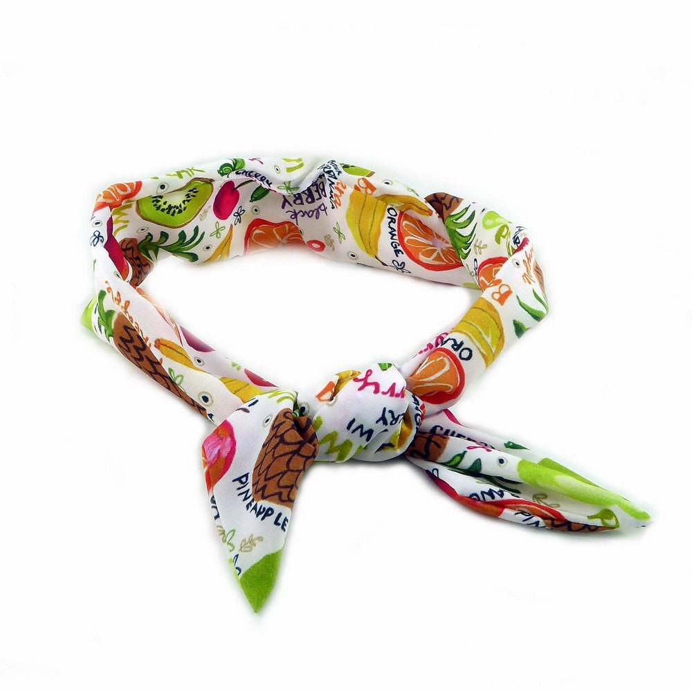 Bandeau headband cheveux blanc imprimé fruit