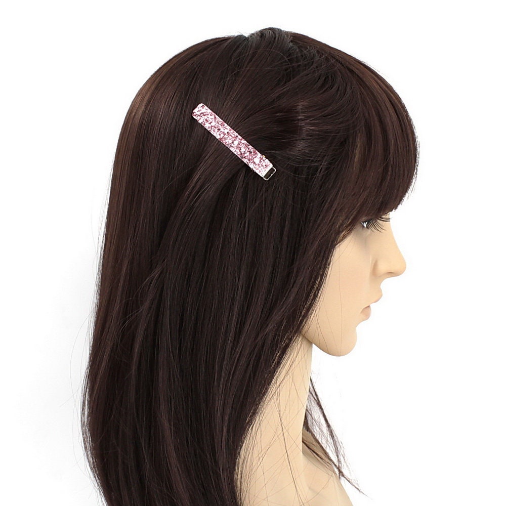 Pince cheveux paillettes 6cm - rose pâle