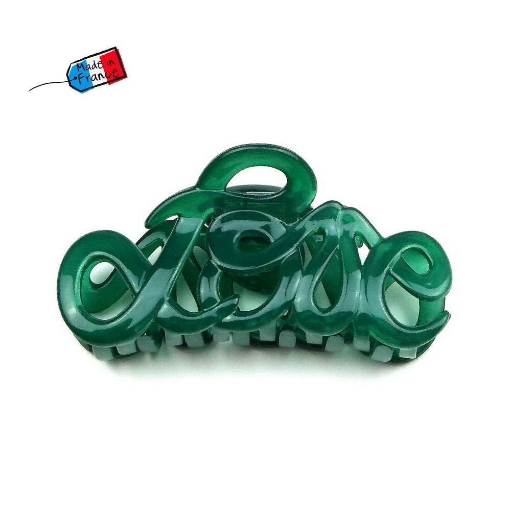 Pince Cheveux "Love" 8.5cm vert en Acétate, Made in France
