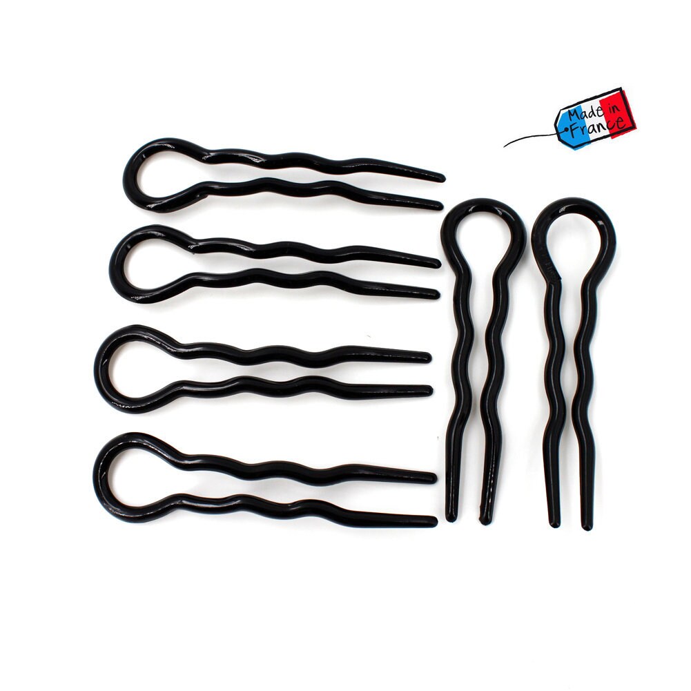 6 épingles chignon made in France noir 8.8cm