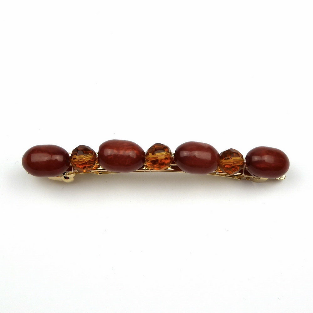 Barrette cheveux 8cm perles marron