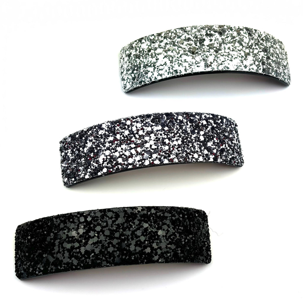 Barrette cheveux paillettes incurvée - Élégance argentée