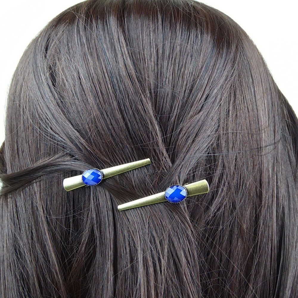 Lot de 2 pinces cheveux crocodile vintage avec perle à facettes 4.5cm