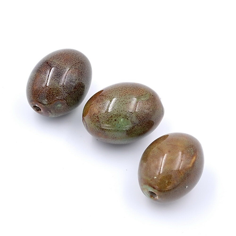 Lot de 6pcs perles ovales en céramique - jaune olive