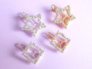 Barrettes cheveux carré en métal doré et strass - Lot de 2