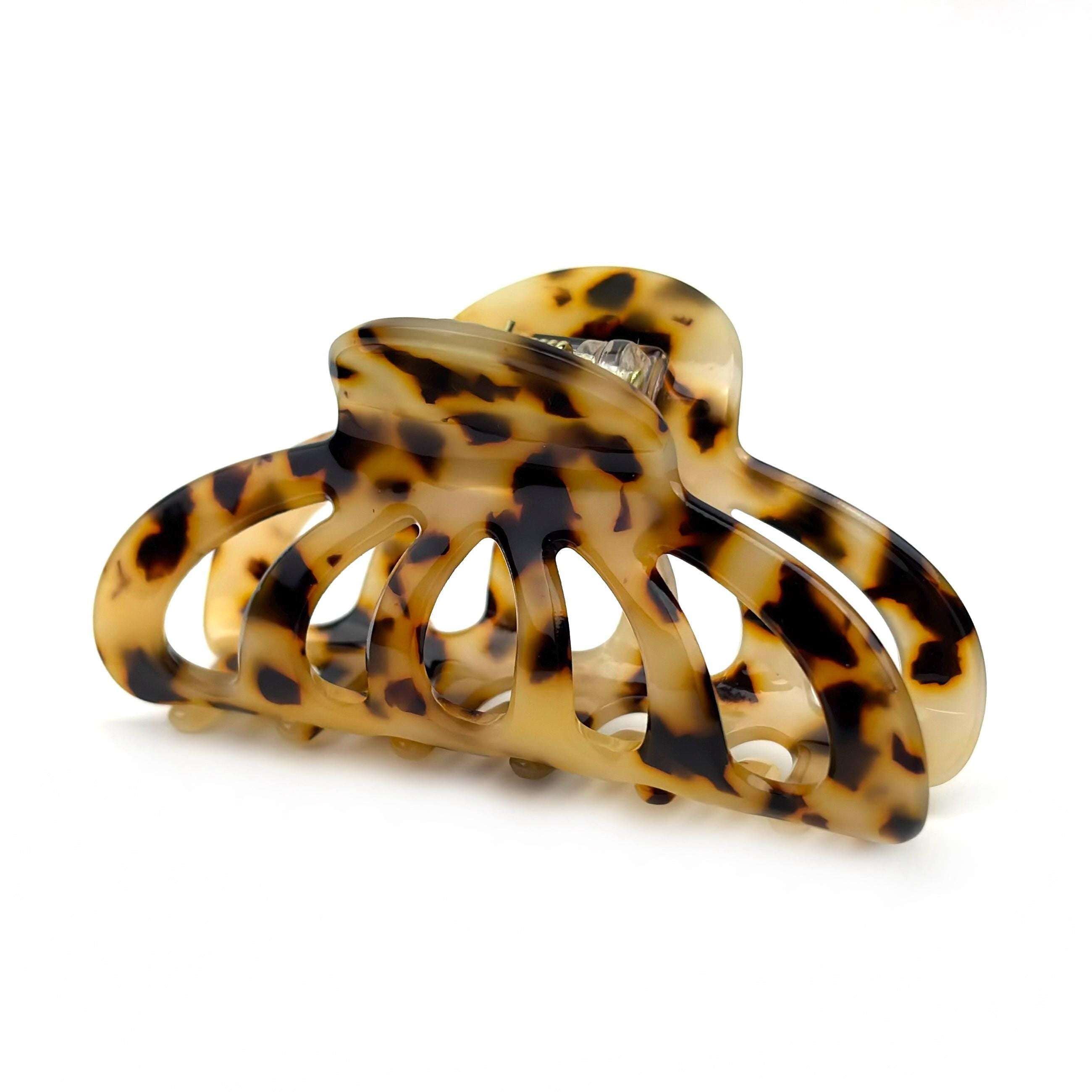 Pince à cheveux crabe 8cm motif tortue acétate beige