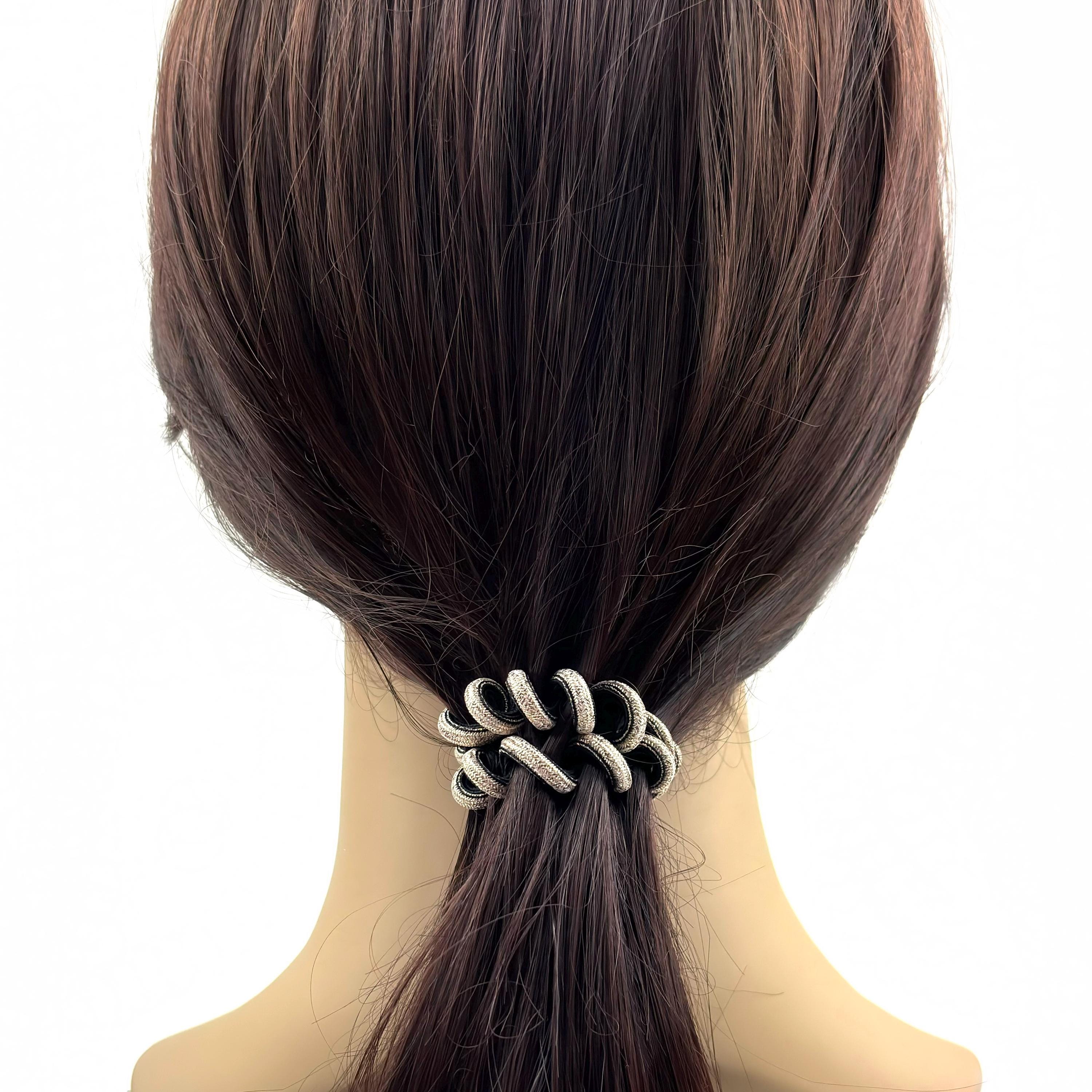 2 élastiques spirales torsadés en fil polyester doré et argenté