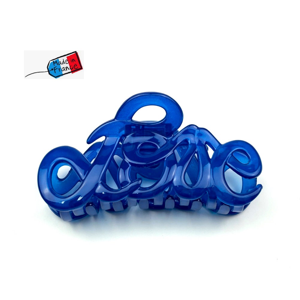 Pince à cheveux "Love" 8,5cm en acétate, bleu roi, Made in France