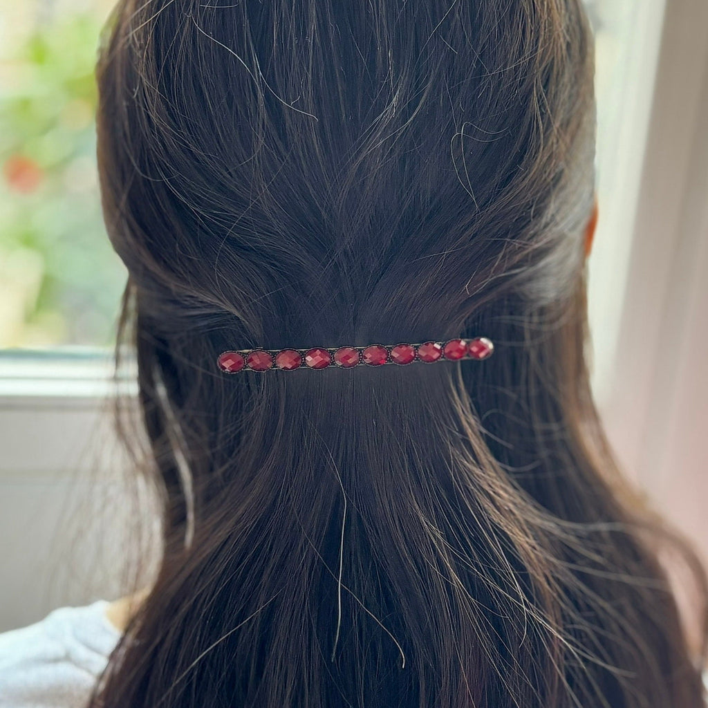 Barrette cheveux vintage longue avec perles à facette