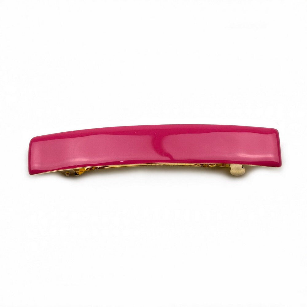 Barrette Cheveux Émail Fuchsia 9cm Métal Doré