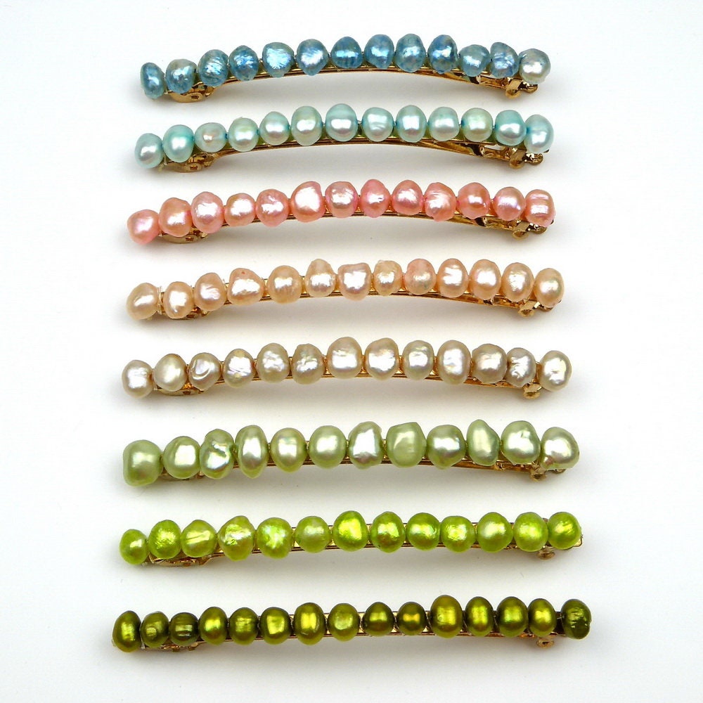 Barrette cheveux 8cm perles d'eau douce