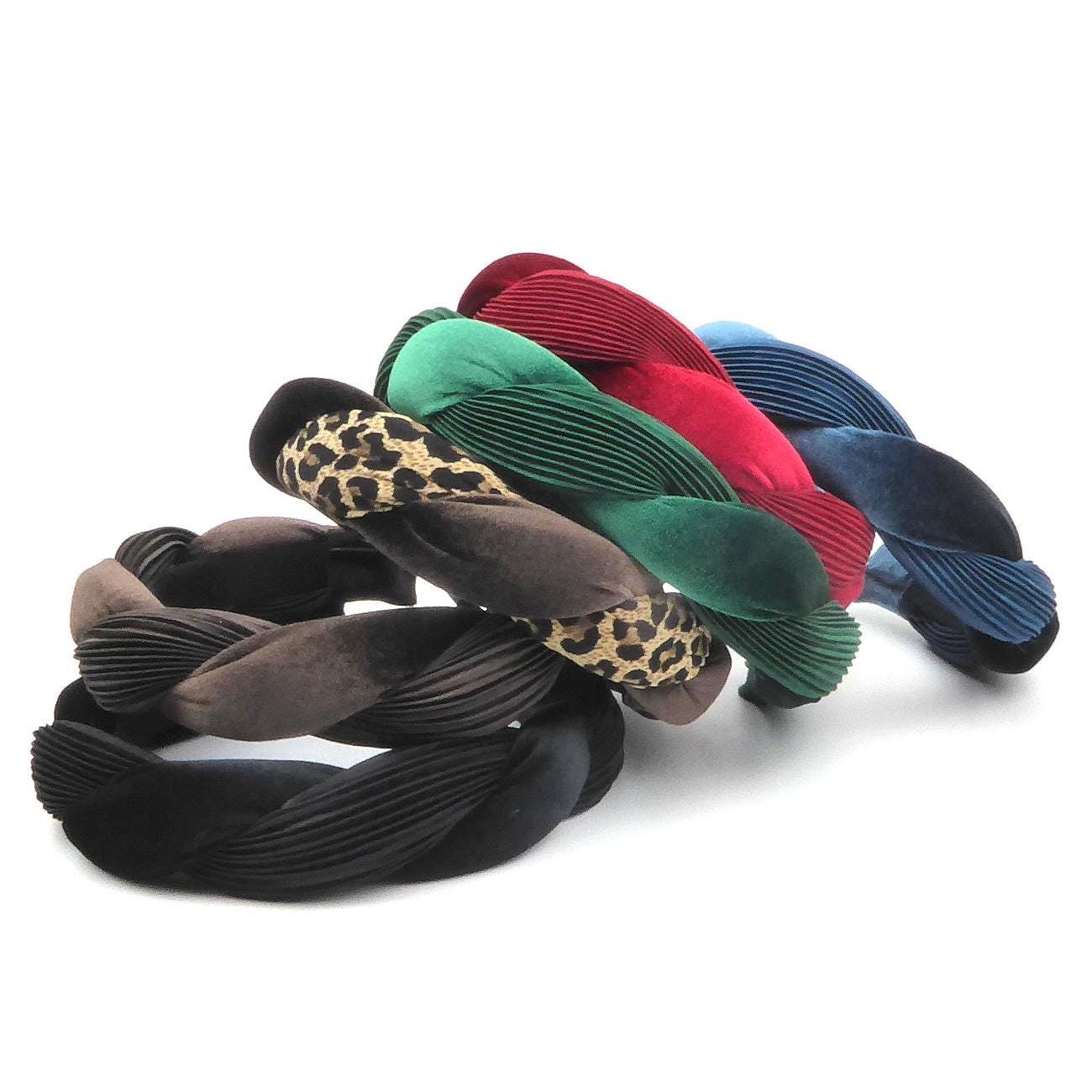 Gros serre tête tressé velours et satin plissé