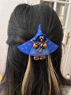 Barrette cheveux originale "sorcière bleue" en pâte polymère