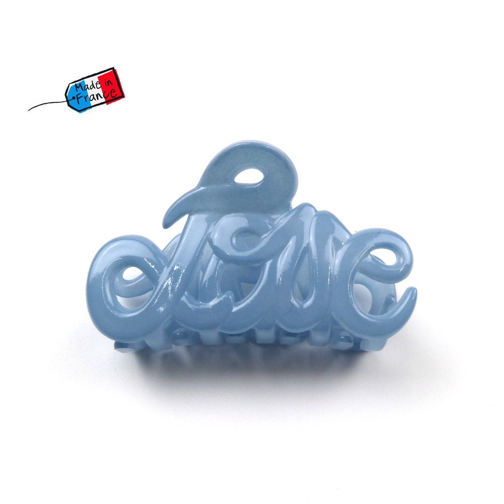 Pince à cheveux "Love" 5,5cm en acétate, bleu, qualité premium, Made in France