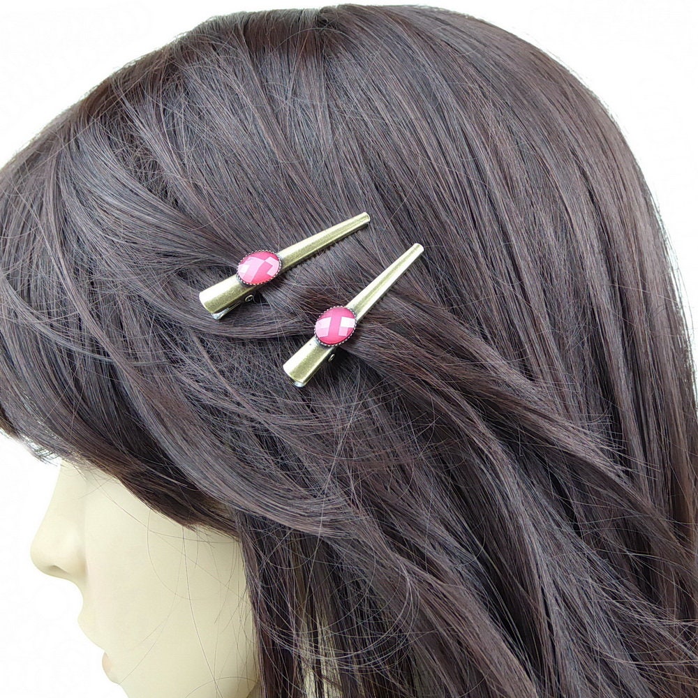 2 pinces cheveux crocodile vintage avec perle à facettes