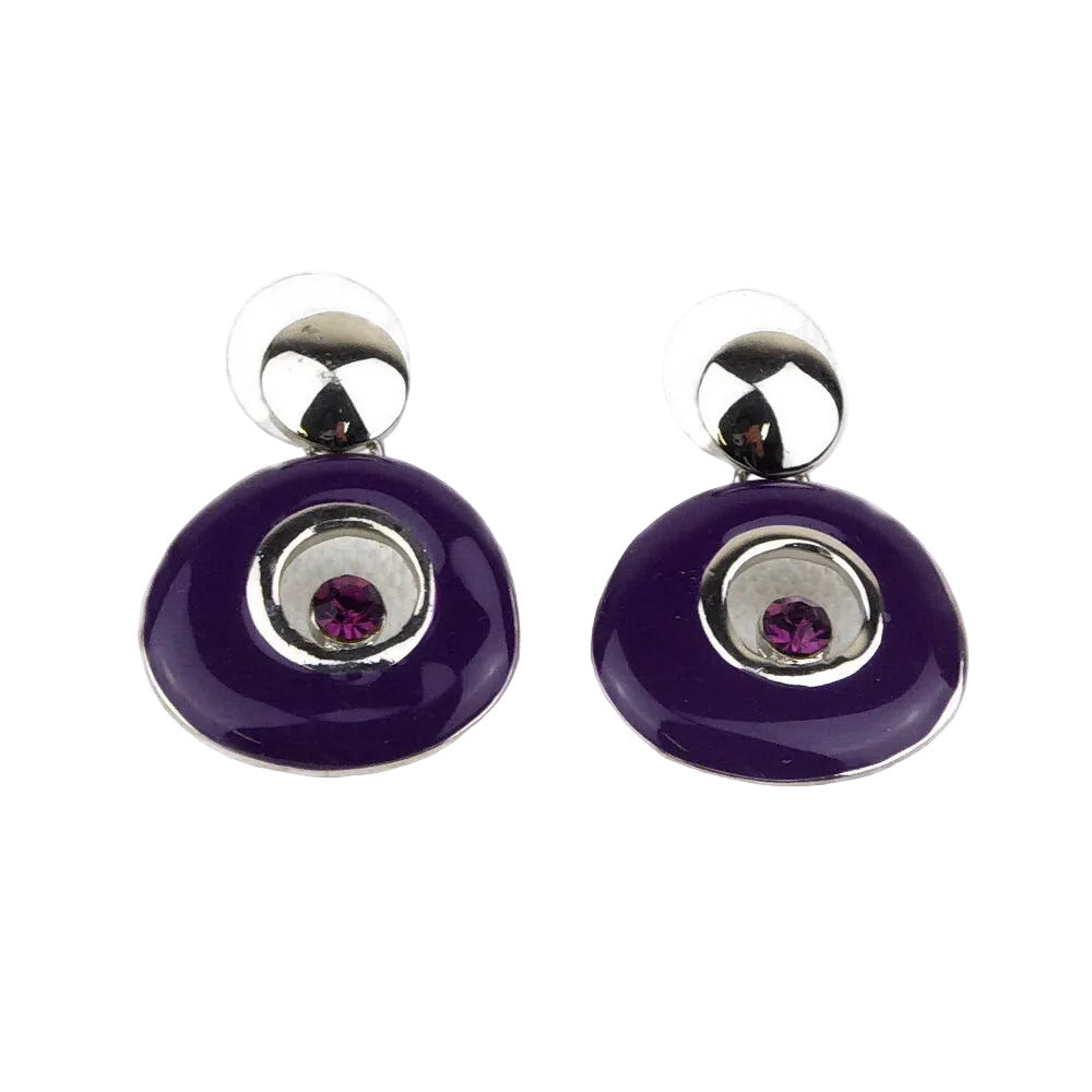 Boucles d'oreilles pendantes émail et cristaux - violet