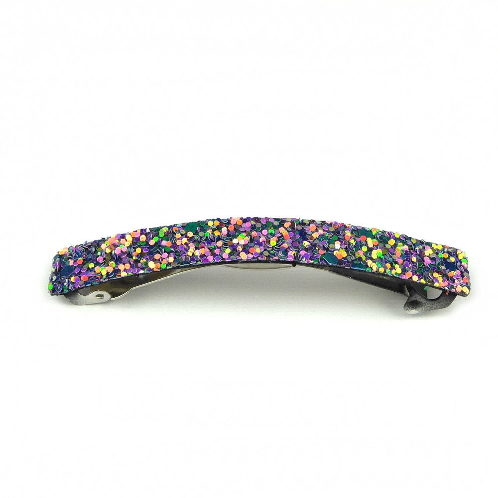 Barrette Cheveux Paillettes Glitter Violet 8,5cm Métal Incurvée