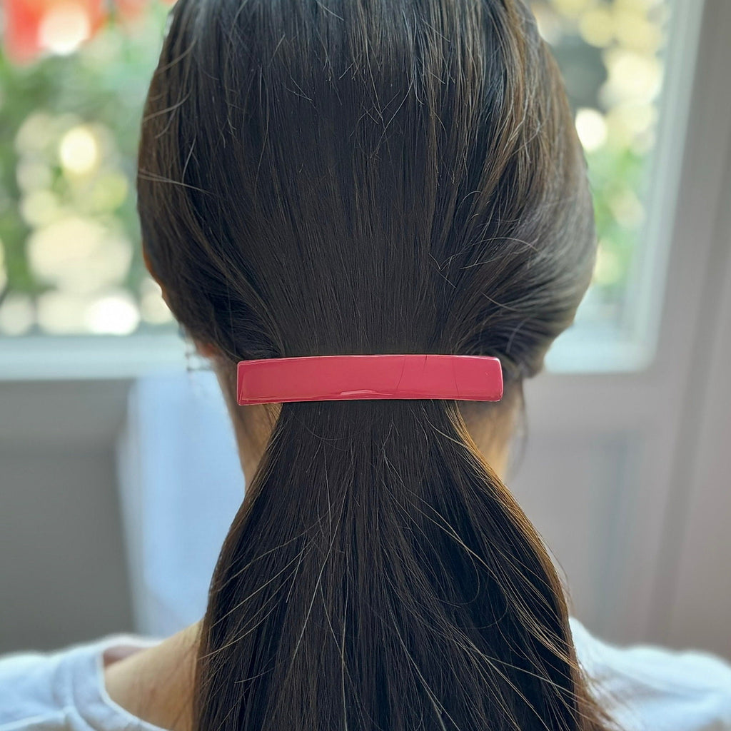 Barrette Cheveux Émail Fuchsia 9cm Métal Doré