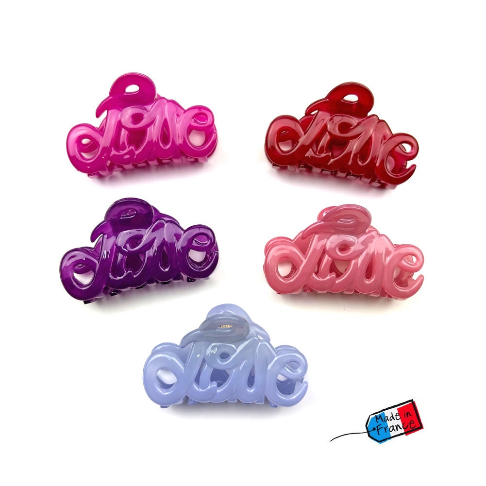Pince à cheveux "Love" 5,5cm en acétate, rose, qualité premium, Made in France