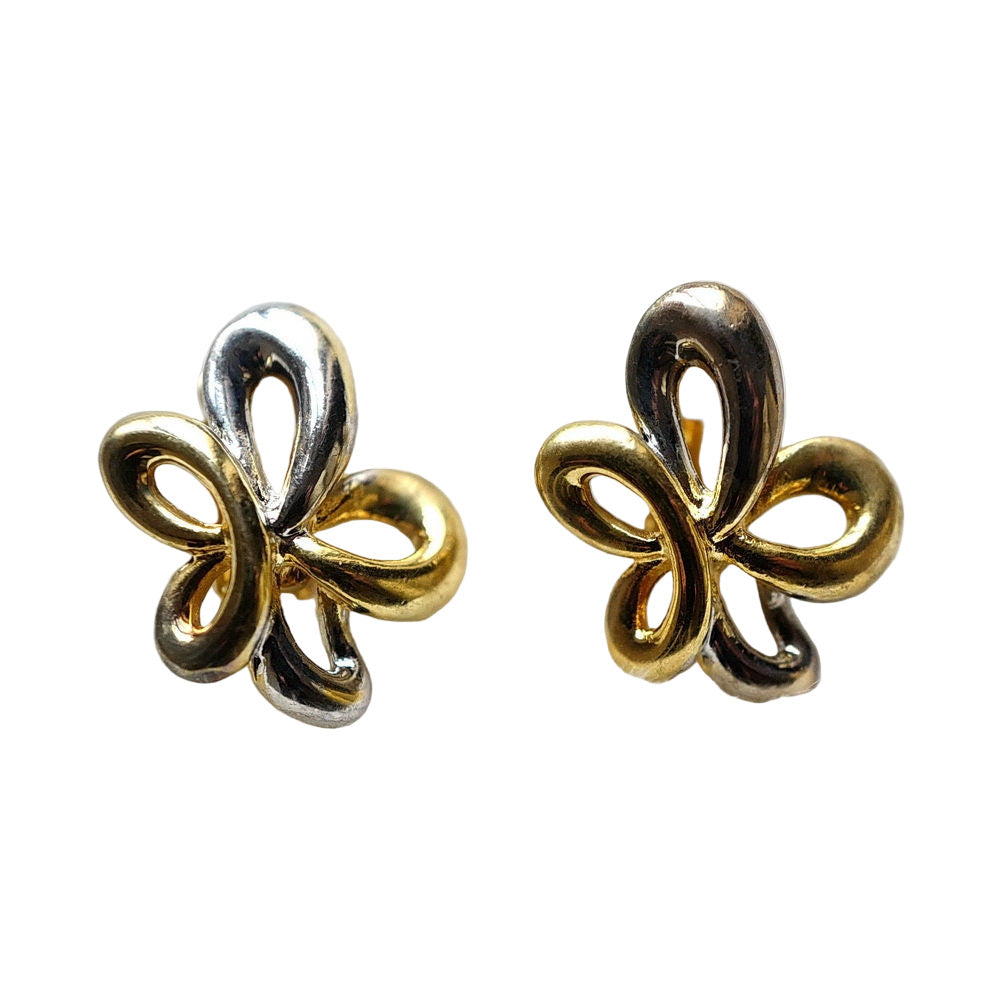 Boucle d'oreille clip vintage bicolore or argent 2.5cm sans perçage