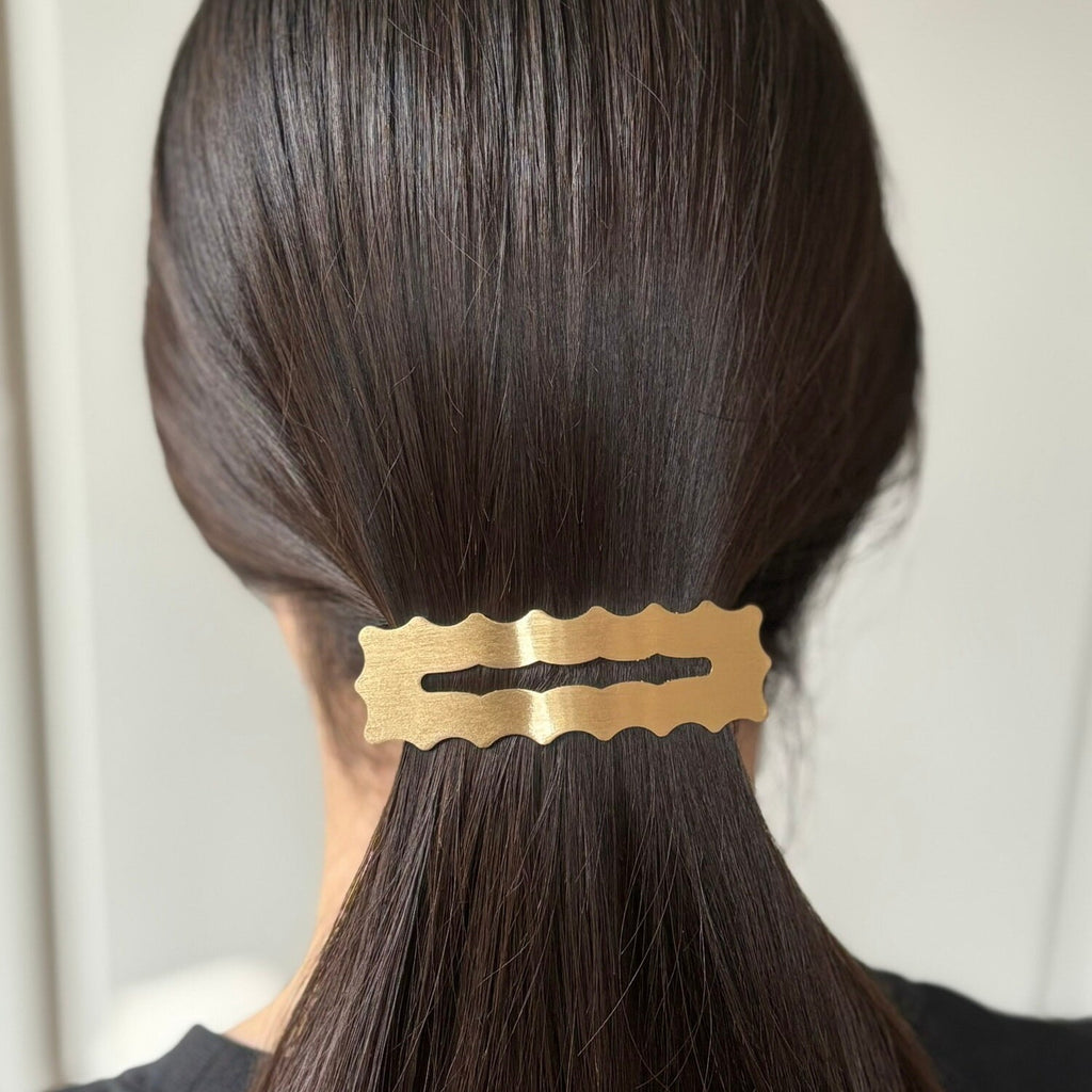 Barrette Cheveux Rectangulaire Dentelée 8,7cm Métal Brossé Doré