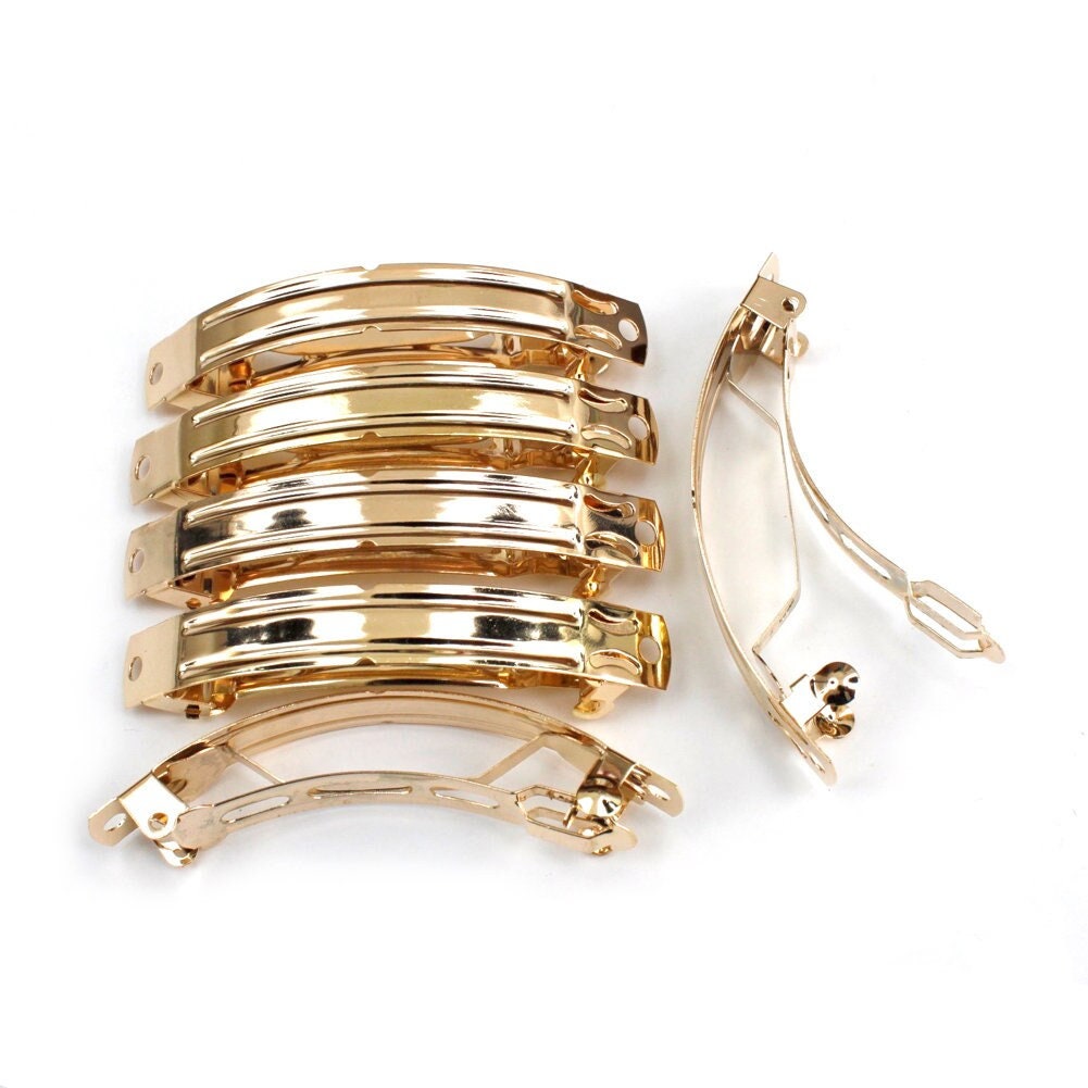 Barrettes monture courbe "Clip Paris" 6.5cmx0.9cm, or - Lot de 10