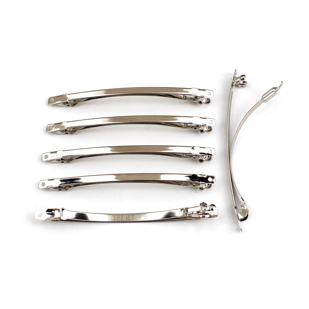 Barrettes fines 8cmx0.3cm "Clip Paris" argent - Lot de 10