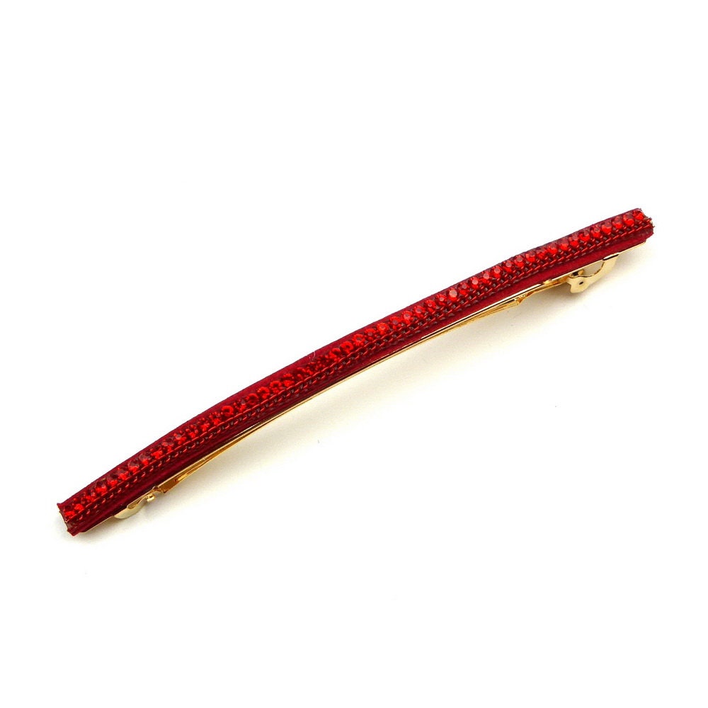Barrette cheveux longue 10cm avec chaine strass rouge