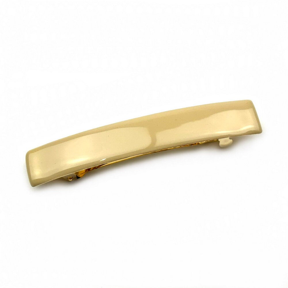 Barrette Cheveux Émail Beige 9cm Métal Doré