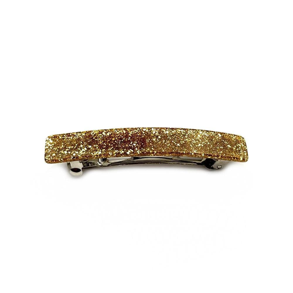 Barrette Cheveux Paillettes 8cm Acétate Fait Main Doré