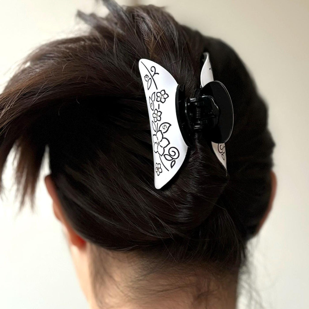Pince à cheveux fleur cristaux 8 cm - Blanc